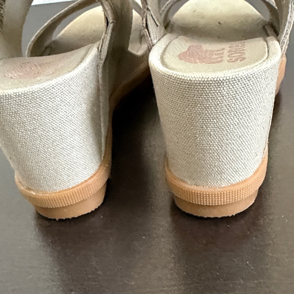Sorel Women's Beige/Taupe Suede Slingback Wedge Sandals. - Picture 8 of 10